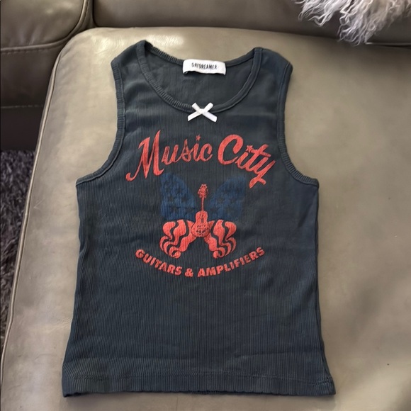 DAYDREAMER Music City Tank Top - Dark Gray and Red - Picture 1 of 5
